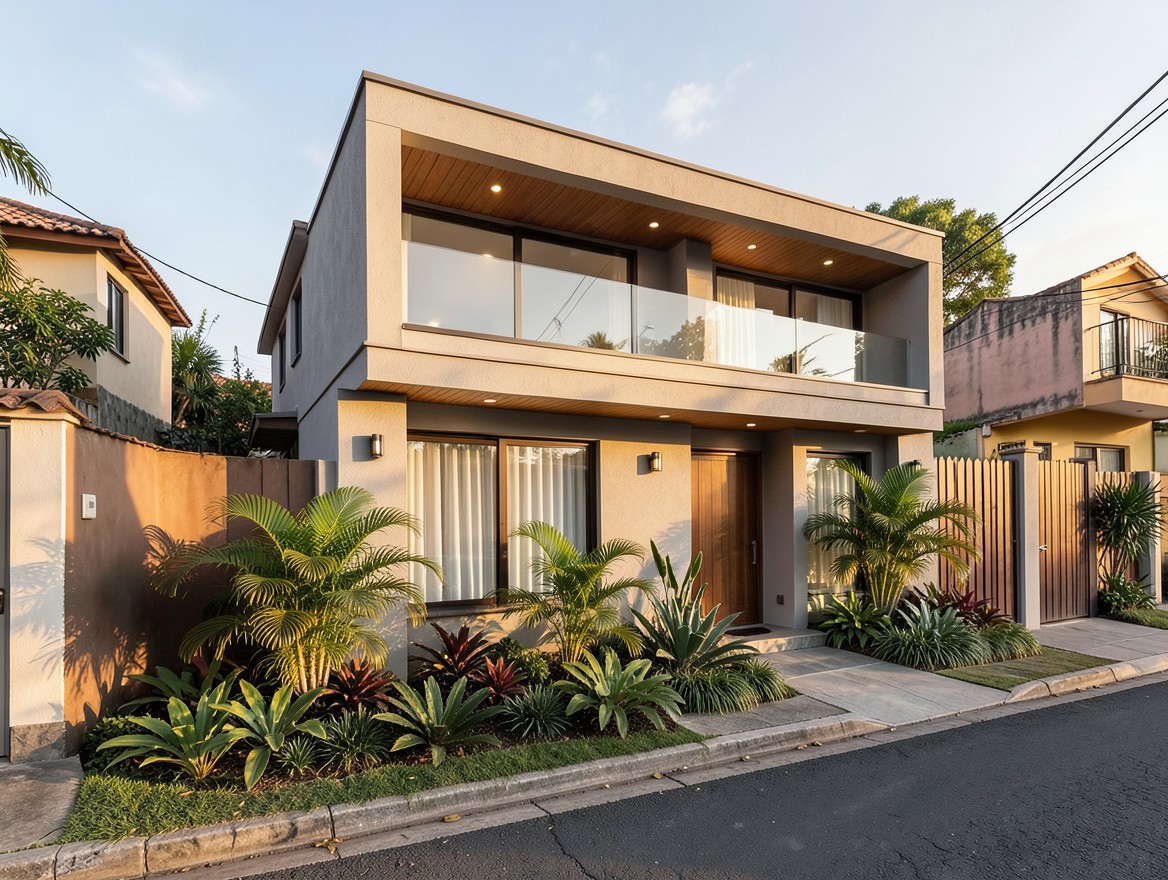 Fachada de casa contemporánea con jardín, imagen de referencia